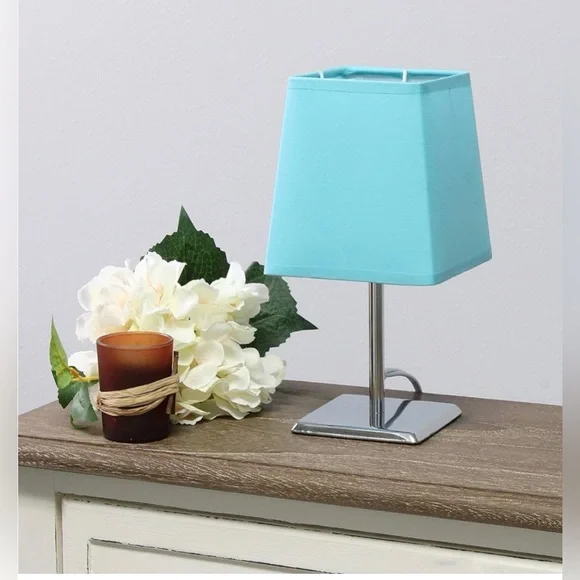 Simple Designs Mini Chrome Squared Empire Fabric Shade Table Lamp,Blue - Picture 4 of 10